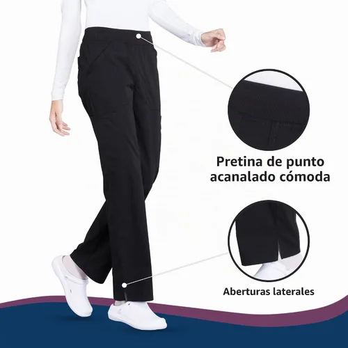 Vista 5 de Pantalones quirúrgicos Workwear Professionals para mujer, pantalón cargo sin cierre, elástico suave, WW170 Negro