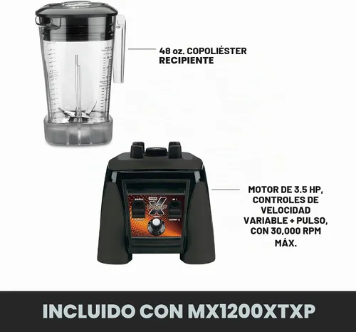Vista 3 de Waring Licuadora comercial MX1200XTXP de 3.5 HP con controles de dial de velocidad variable y contenedor de copoliéster libre de BPA de 48 oz, 120V