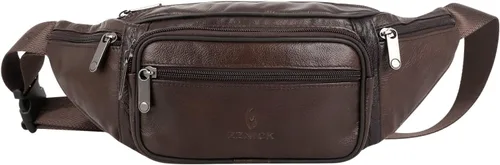 Vista 9 de ZZNICK Riñonera de piel auténtica, bolsa de cintura, organizador con cinturón ajustable, múltiples bolsillos para hombres y mujeres, café-861 Medio