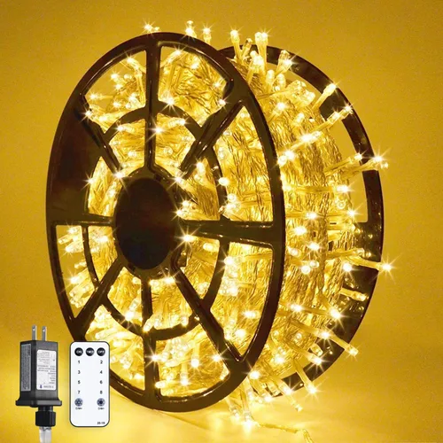 Vista 31 de JMEXSUSS 150 luces LED azules de Navidad para interiores y exteriores, luces de cadena conectables de 59 pies con enchufe, 8 modos de luces de hadas