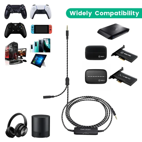 Vista 5 de Chat Link Pro Cable for Nintendo Switch, PS5, PS4, Xbox One, Party Chat Adapter for Elgato Capture Card, with in-line Isolator