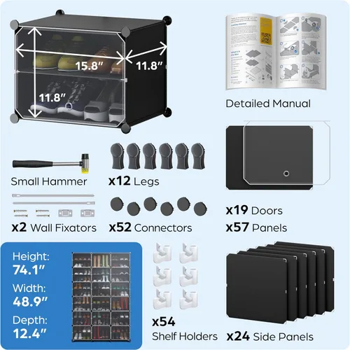 Vista 6 de CUBEDIY Organizador de Zapatos Gabinete Hasta 72 Pares, Zapatero Cubierto-Estante de Zapatos con Puerta Transparente