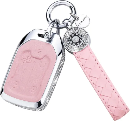 Vista 36 de Funda para llave inteligente con llavero, de piel auténtica color rosa, con cristales, carcasa protectora
