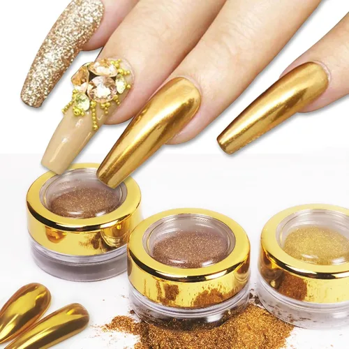 Vista 10 de Polvos holográficos de espejo para uñas, efecto dorado cromado, lentejuelas de polvo metálico puro, gel UV, pigmento de polvo cromado negro