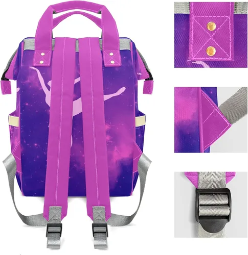 Vista 3 de Mochila de pañales Rainbow Ballerina con nombre, bolsa multifunción de gran capacidad para mamá, papá, unisex, niño y niña, Diseño 3, Personalizado