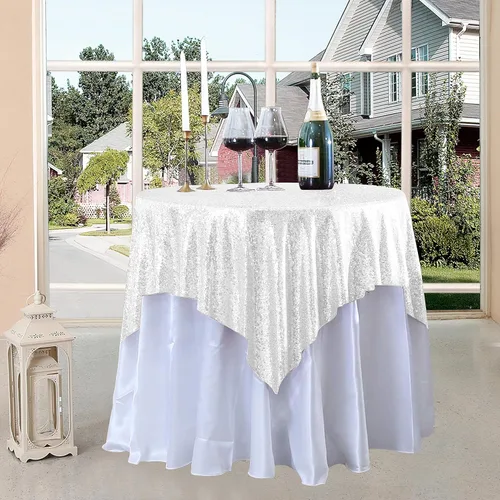 Vista 63 de Manteles redondos de lentejuelas negros para fiestas, de 121,9 cm, mantel redondo de purpurina ajustado, pequeño, lindo y dulce, para boda