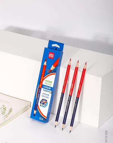 Vista 4 de lápiz rojo y azul doble cabeza 12, adecuado para ingeniería, medicina, marcado