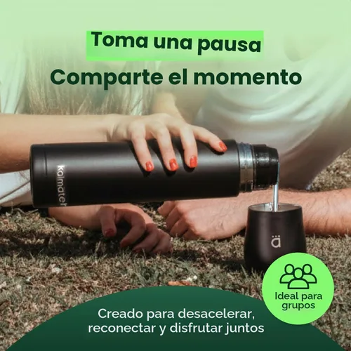 Vista 4 de Kalmateh Yerba Mate Gourd 8oz y botella aislada al vacío de 33.8 fl oz, incluye vaso mate, frasco de doble pared, popote bombilla, cepillo de Negro