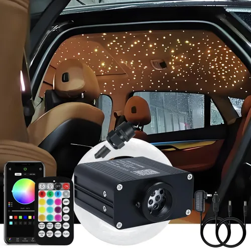 Vista 11 de AKEPO Kit de Luces de Fibra Óptica Twinkle Meteor APP de Tamaño Pequeño 16W, Estrella Fugaz+RGBW Activado por Música 550pcs 0.03in/0.75mm 9.8ft/3m