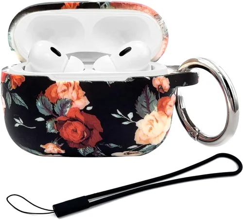 Vista 13 de Funda compatible con Airpods Pro de 2ª generación, funda protectora completa de silicona suave con llavero de pulsera, rosa vintage