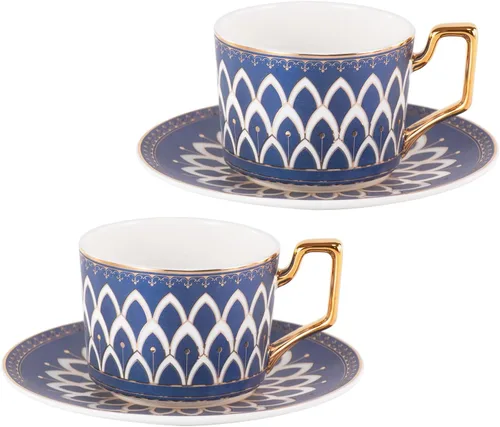 Vista 19 de KAMMAK Juego de 2 tazas de té y platillos, tazas de café de porcelana fina, tazas de café expreso apilables, demitasse de cerámica para café
