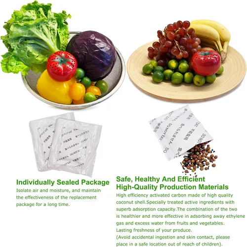 Vista 6 de Kit de conservador de frescura: mantiene las frutas y verduras frescas durante más tiempo, absorbe gas etileno y olores en el refrigerador