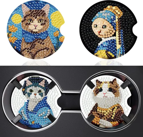 Vista 16 de Puraikcmi Juego de 8 posavasos de pintura de diamante, posavasos de arte de diamantes con soporte, manualidades de bricolaje, kits de arte