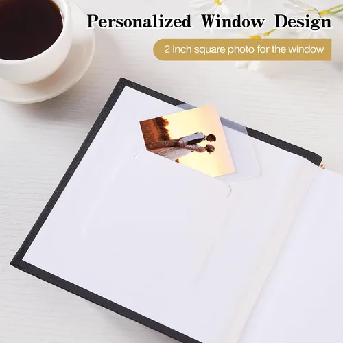 Vista 4 de Mublalbum - Pequeño álbum de fotos 4x6 con cubierta de lino y áreas de notas, libro de fotos con bolsillos verticales para boda, familia, bebé