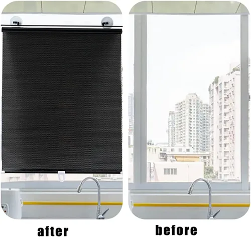 Vista 5 de 2 persianas enrollables para ventana con ventosas, persianas enrollables opacas de resorte, PVC, retráctil, protección solar, protección solar