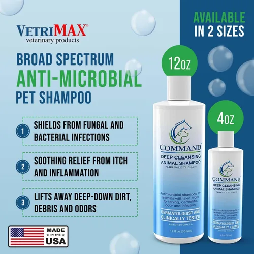 Vista 2 de Champú medicado hipoalergénico para perros con ácido salicílico, piel y cabello sensibles, con picazón y lavado y eliminador de olores (4 onzas)