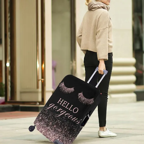 Vista 7 de Hello Gorgeous Funda para equipaje de viaje, funda para maleta de pestañas color rosa, protector elástico duradero para maleta de 18 a 32 pulgadas