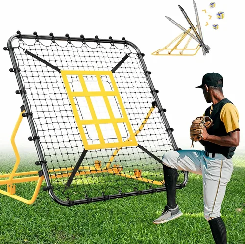 Vista 8 de Utheer Red de rebote de béisbol de 4 x 4.5 pies con zona de ataque y objetivo de 9 rejillas para béisbol, softbol, fútbol, voleibol, lacrosse, 3