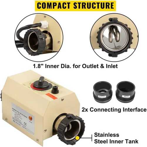 Vista 3 de Calentador de piscina para remo, mini calentadores de agua eléctricos de 2KW, termostato portátil de baño de spa, calentador de piscina, termostato
