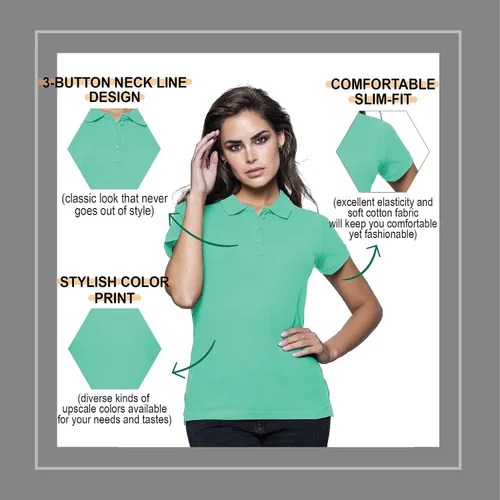 Vista 5 de FRESH TEE Polo piqué regular de manga corta para mujer (2XL, verde menta), Verde (Mint Green)