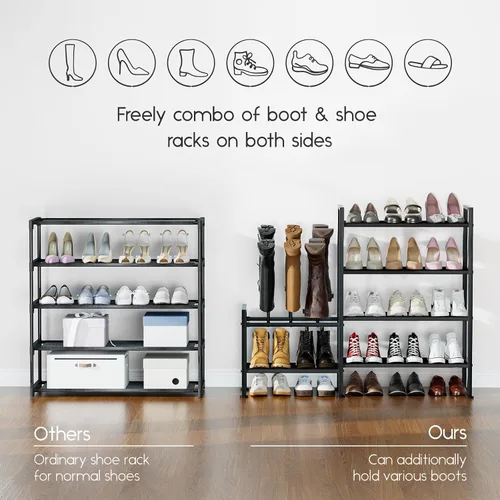 Vista 6 de Homsorout Zapatero organizador y almacenamiento – Zapatero de metal de 4 niveles con almacenamiento para botas y lateral cualquier combinación