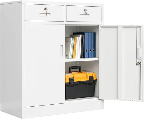 Vista 19 de CJF Gabinete de almacenamiento de metal, armario de almacenamiento de 36 pulgadas de alto con estantes y puertas, gabinetes de metal para oficina