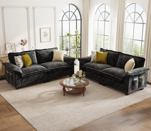 Vista 10 de KKL Sofá Seccional Modular de 89 Pulgadas, Sofá de Amor de 2 Asientos Sofá Nube con Asiento Profundo, Sofás Seccionales de Chenilla para Sala