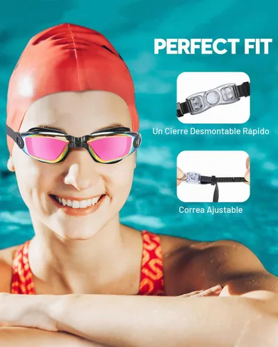 Vista 6 de Gafas de natación: paquete de 2 gafas de natación antivaho, sin fugas, protección UV, para adultos, hombres, mujeres, jóvenes