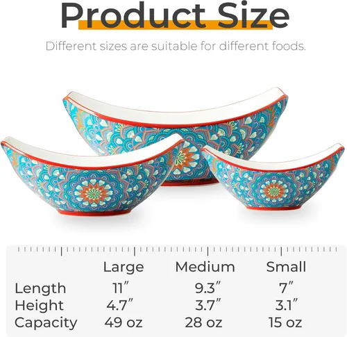 Vista 2 de LAUCHUH Tazones para servir con asas, platos de porcelana bohemia para entretener coloridos cuencos anidables para ensalada para cocina, fiesta