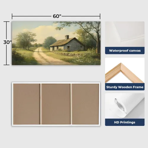 Vista 5 de 30"x 60" Large Wall Art Gold Framed Vintage Countryside Cottage Farmhouse Retro Living Room Painting Picture Print on Canvas Wall Art for Living
