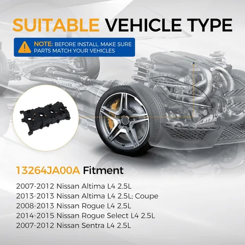 Vista 3 de PAROD Tapa de válvula de motor con junta L4 2.5L para Nissan Altima 2007-2013, Rogue 2008-2013, Rogue Select 2014-2015, Sentra 2007-2012, reemplazo