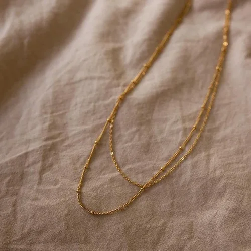Vista 6 de Tewiky Collar de cadena de oro para mujer, chapado en oro de 14 quilates, collar de cadena de caja de ondas con cuentas finas, collar de oro