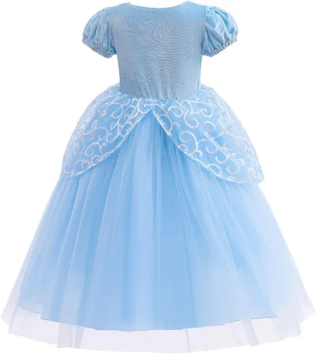 Vista 41 de Vestido de cumpleaños de princesa Cenicienta para niñas, disfraz de Halloween, concurso de Navidad, fiesta de baile con accesorios