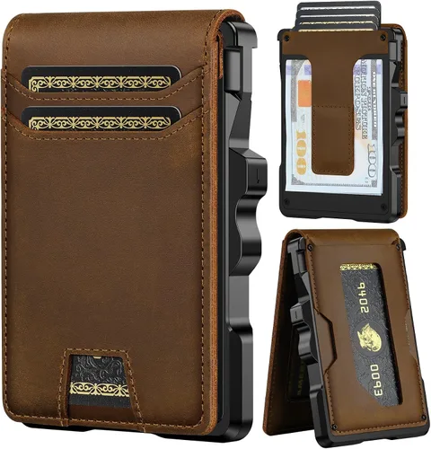 Vista 13 de furid Cartera de cuero genuino para hombres: billetera minimalista Café espresso de grano completo