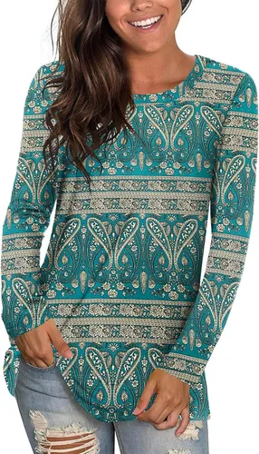Vista 2 de HOTGIFT Camisetas de otoño e invierno para mujer, estilo casual, manga larga, cuello redondo, blusa holgada y cómoda