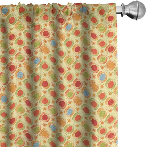 Vista 27 de Ambesonne Paquete de 2 cortinas para ventana con estampado de hojas, arte botánico con hojas, mosaico, detalles cuadrados cúbicos, naturaleza