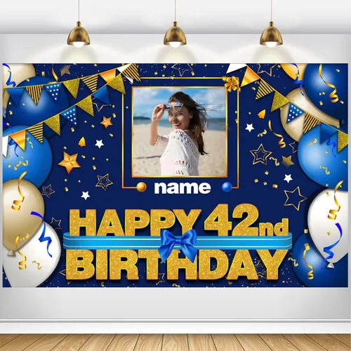 Vista 42 de Pancarta Personalizada de Decoraciones de Feliz Cumpleaños 101 - Telón de Fondo de 101 Años para Mujeres Hombres Niños Niñas Suministros de Fiesta