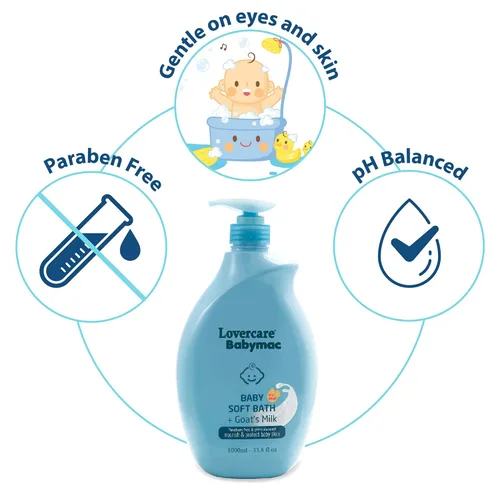 Vista 6 de Combo Lovercare Babymac Baby Soft Bath+Cabra leche y champú para bebés - 33.8 fl oz cada uno