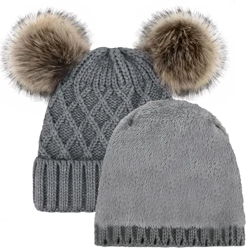 Vista 5 de Arctic Paw Womens Winter Hat Cable Knit Beanie for Women Faux Fur Pompom Ears
