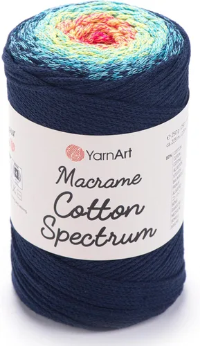 Vista 20 de YarnArt Macramé de Algodón Spectrum – Cuerda Multicolor 80% Algodón – 8.8 oz (250g), 246 yardas (225m) – Cuerda Colorida para Nudos, Tejido 512.2 in