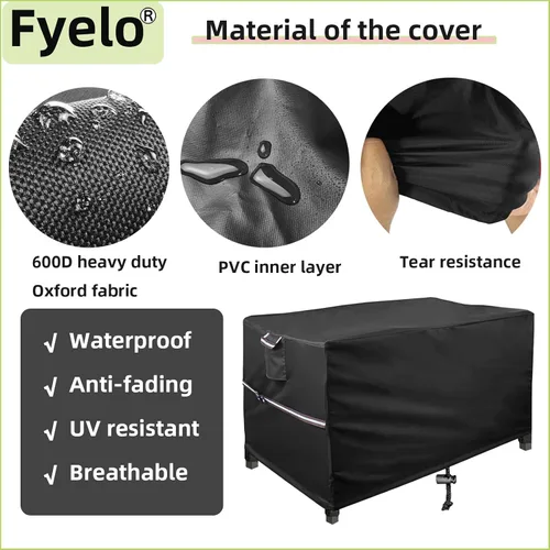 Vista 3 de Funda rectangular de 44 x 28 pulgadas para mesas de hoguera de gas al aire libre de 40 a 44 pulgadas, cubierta de mesa de hoguera para patio