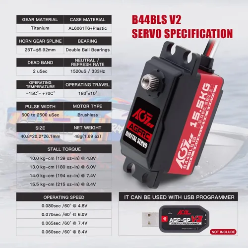 Vista 6 de AGFRC Servo de bajo perfil A50BHL 41.9 lbs y servo de bajo perfil B44BLS 0.085Sec