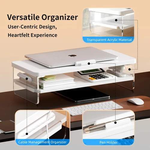 Vista 4 de AFOOYO - Soporte para portátil de 2 niveles, elevador ajustable, soporte ventilado y ergonómico para computadora, organizador de escritorio