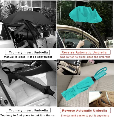 Vista 33 de LANBRELLA Paraguas plegable inverso compacto paraguas de viaje a prueba de viento automático