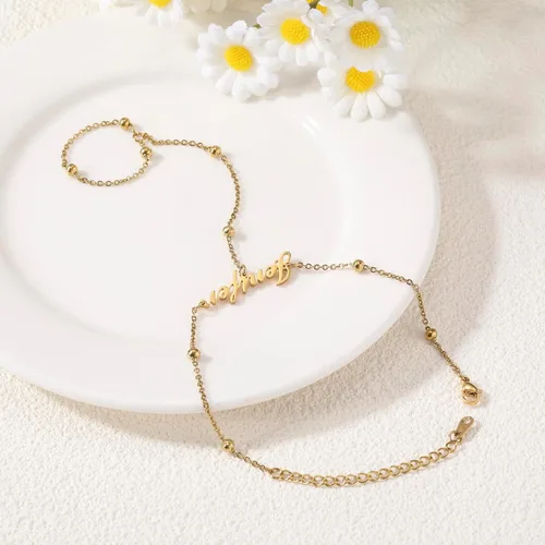 Vista 6 de MMXX Pulseras de cadena de mano con nombre personalizado para mujer, pulsera de anillo de dedo de oro delicada pulsera de moda bohemia cadena