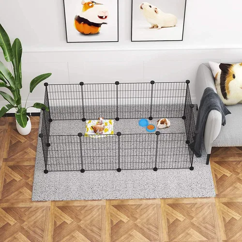Vista 3 de C&AHOME Corralito para mascotas, suministros para animales pequeños, 12 paneles de jaula de corrales de ejercicio, rejillas C, valla portátil