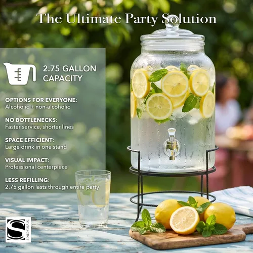 Vista 3 de Style Setter - Dispensador de bebidas frías, soporte de metal y tapón acrílico a prueba de fugas, ideal para fiestas, bodas y más