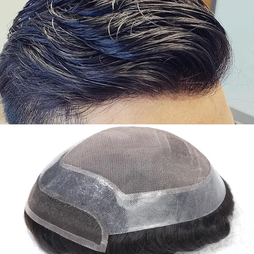 Vista 18 de HAPPY&CC Pieza del sistema de cabello humano Toupee para hombre Mono Lace #1 Negro Azabache