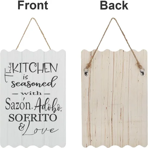 Vista 3 de By Unbranded Letrero de madera con texto en inglés «This Kitchen is Seasoned with Sazon» Adobo Sofrito & Love La Cocina española puertorriqueña