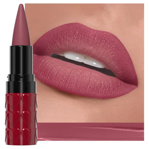 Vista 47 de evpct Combo de delineador de labios metálico rosa brillante y lápiz labial, lápiz labial con punta de cono para mujer, de larga duración